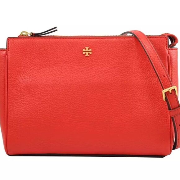 Tory Burch Blake Medium Leather Crossbody Bag in Brilliant Red - Picture 1 of 16
